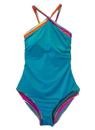 Trina Turk NWT  Louvre Striped High-Neck Reversible One-Piece Swimsuit Size 10