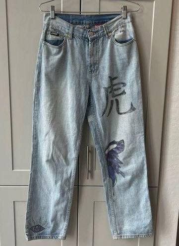 Unif  Custon Hand Painted Reworked Straight Leg Acid Washed Jeans 27 Small Doodle