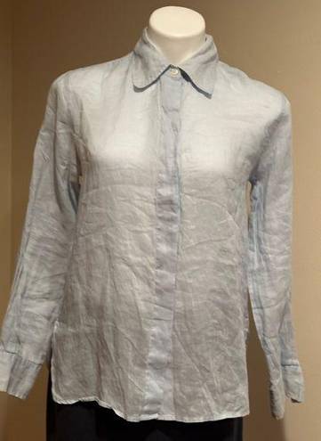 DKNY  Light Blue Long Sleeves Button Collar Linen Top 100% Ramie Good Condition