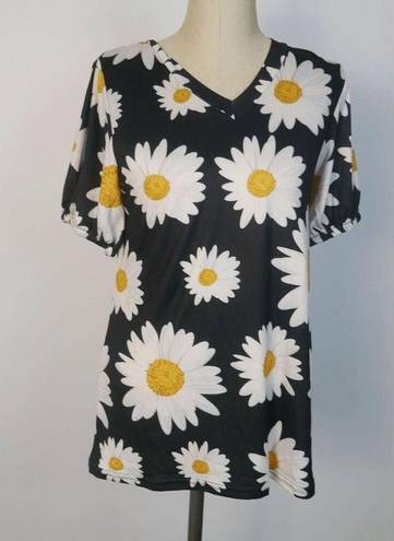 Daisy Women's Black & Yellow  V-Neck Tee S #3324-B3