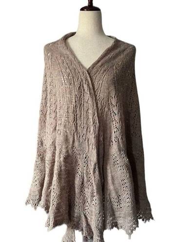 Vintage Lightweight Crochet Sweater Shawl Pointelle Knit Tan Brown Boho Festival Size undefined