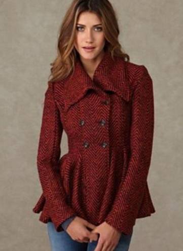 Free People  Patricia Pea Coat Peplum Tweed Chevron Flat Collared Maroon 6