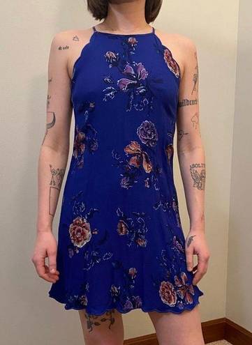 Xhilaration Blue Floral Halter Dress