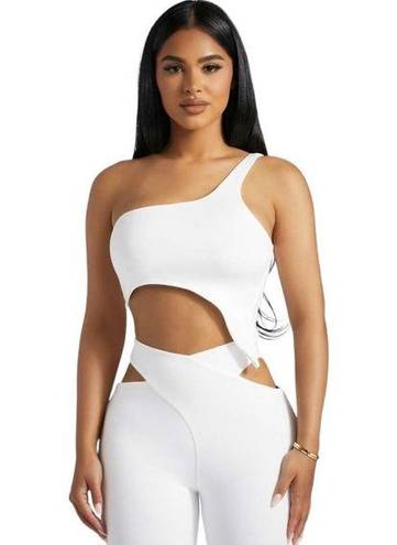 Naked Wardrobe  Top Smooth Side Asymmetrical Crop Top White Size XS NWT