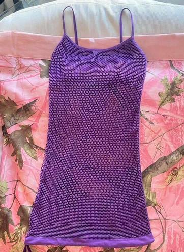 Poof y2k vintage 2000s purple fishnet mesh tube mini dress 