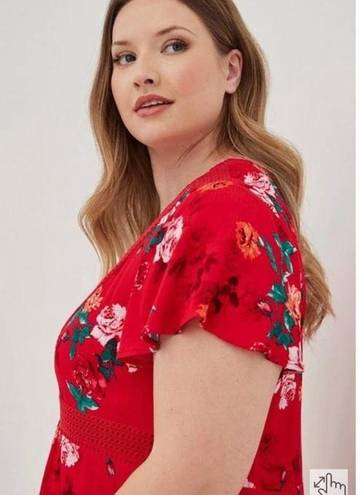 Torrid  Red Floral Gauze Lace Up Skater Dress Sz.2