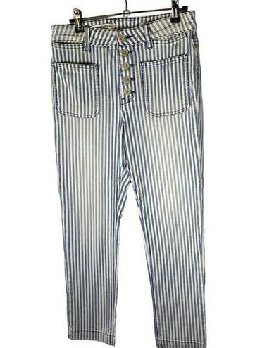 Pilcro and the Letterpress Pilcro Size 4/27 Pants Blue and White Vertical Stripes Cropped Jeans Button Fly