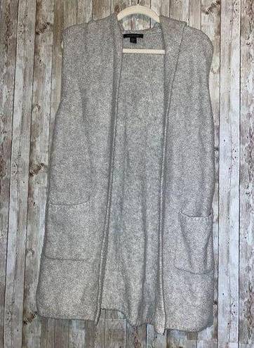 Tahari  Gray Wool Blend Duster Sweater Cardigan Vest with Hood Size Medium