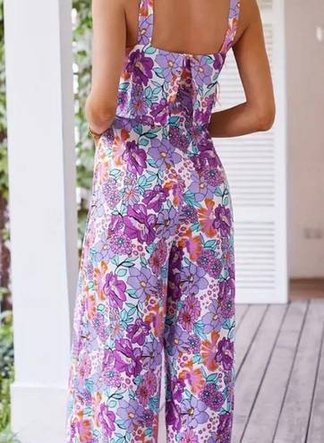 Floral Print Jumpsuit Purple Size XL