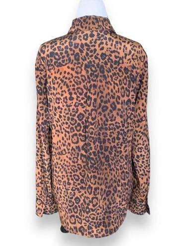 Lafayette 148  New York Diana Shirt Leopard Print Tie Front Long Sleeve Blouse