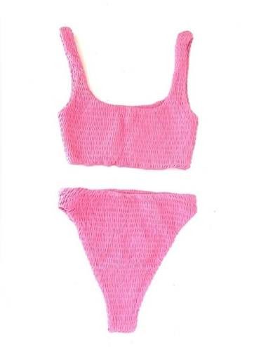 Naked Wardrobe NWOT  Barbie Bubblegum Pink Smocked 2 Piece Bikini sz Large