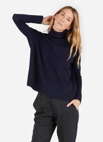 Everlane Luxe Wool Square Turtleneck in Navy Blue 100% Merino Wool