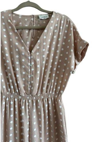 Aura  Women's Medium Pink White Polka Dot Short Sleeve Button Up Jumpuit