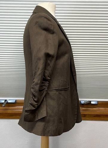 Wishlist S //  Apparel NWT Brown Linen Blend Ruched Sleeve Open Front Blazer