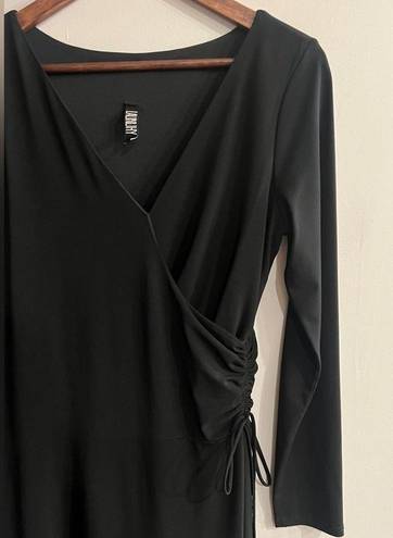 Laundry by Shelli Segal  Black Long Sleeve V-Neck Faux Wrap Size Tie Ruched Dress