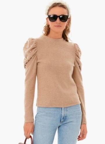 Tuckernuck  Pomander Place Puff Sleeve Pearl Sweater in Camel