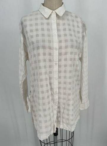 Nordstrom  Collection Oversized Button Up Tunic Shirt Sz S White Checked Cotton