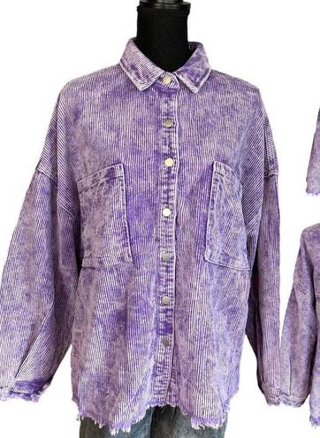 POL Purple Corduroy Shacket Button Up Jacket MEDIUM Oversize Balloon Sleeves  NEW