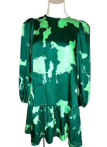 Alexis  Women’s Green Long Puff Sleeve Tiered Dress Size XS