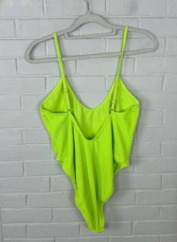Good American  Always Sunny One Piece Ribbed Swimsuit in Electric Lime/Yellow