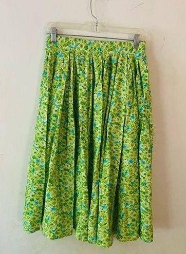 Vintage Blue Handmade /green floral midi skirt size/S