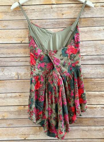 Free People  Some Like It Hot Tank Women’s Size Medium Floral Cutout Smocked