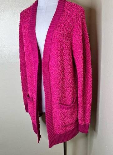 Zenana Outfitters Cardigan LARGE Pink Popcorn Knit Open Front Barbiecore Winter Minimalist