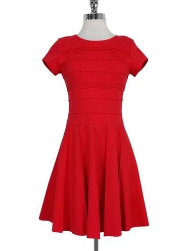 Parker  Tara Red Flared Pleated Skirt Stretch Mini Dress M