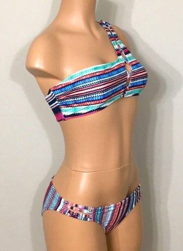 Jessica Simpson  multicolored one-shouldered bikini