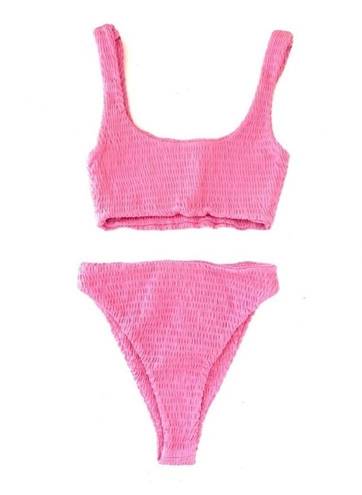 Naked Wardrobe NWOT  Barbie Bubblegum Pink Smocked 2 Piece Bikini sz Large