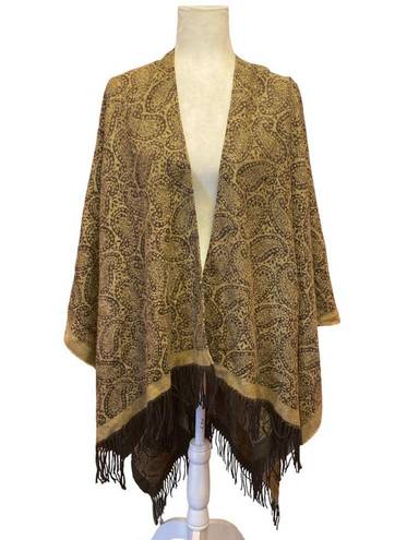 V. Fraas   Shrug /Shawl Fringe Detail- OS brown paisley print Shrug cardigan ponco