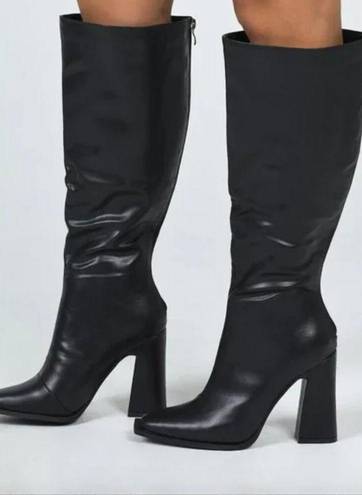 Princess Polly Keely Matte Black Faux Leather Knee High Heeled Boots 7