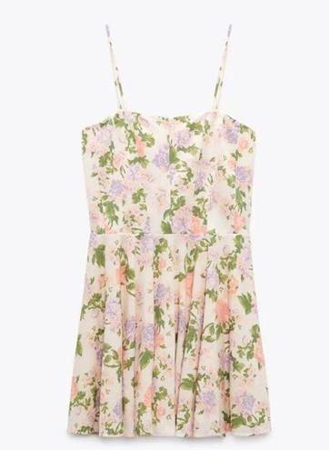 ZARA Floral Square Neck Mini Dress NWOT Size XS Sleeveless Spring Girly