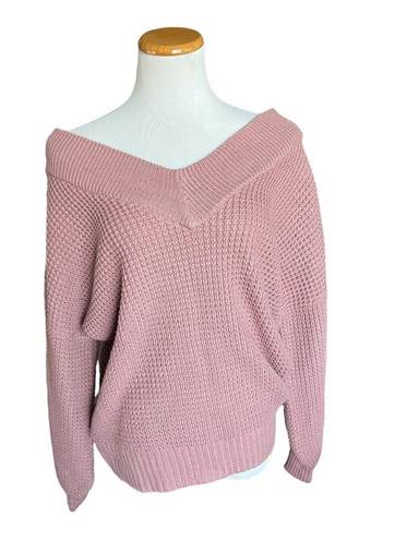 Zenana Outfitters Womens Blush Oversized Crocheted Wide-neck Sweater - Sz S