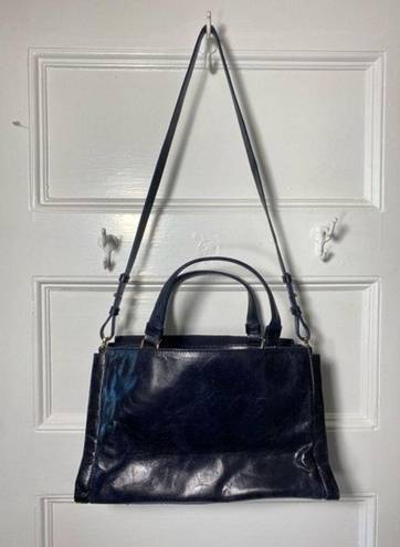 Halston Heritage  | Suede and Leather Satchel Shoulder Bag in Navy