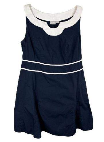 Eshakti  Custom Size 16 Dress Navy Blue A Line Sleeveless White Trim Mini 1456