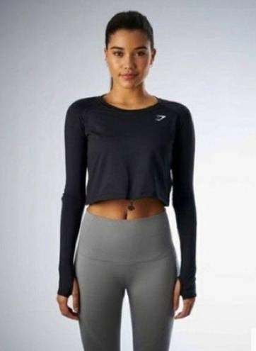 Gymshark  Drawstring Long Sleeve Elbow Key Hole Crop Top in Navy Blue Sz. Small