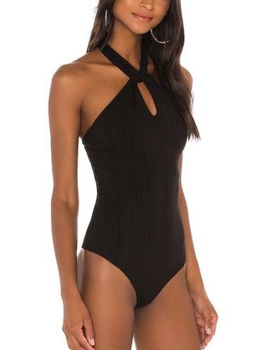 The Range  Black Bodysuit Wave Rib Tied Bodysuit