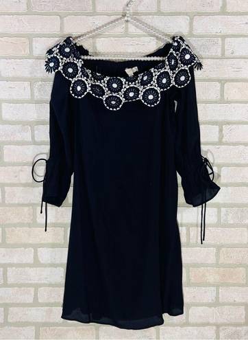 Loft  NWT Navy Lace Appliqué Off the Shoulder Shift Dress Size S