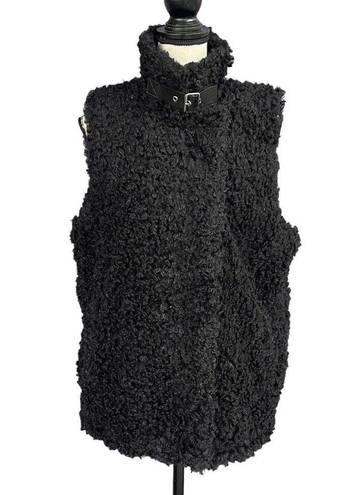 INC  Medium Faux Fur Vest Full-Zip Sleeveless Lined Pockets Collared Black New