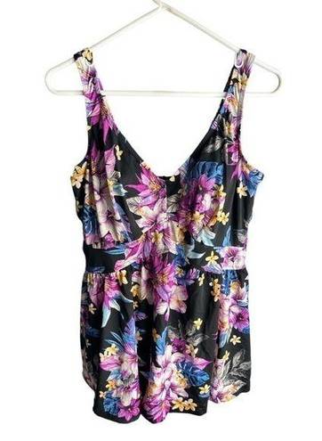 Maxine of Hollywood Women's  Black Swimsuit Tropical Flowers Size 22W EUC #S-258