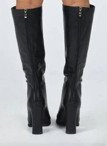 Princess Polly Keely Matte Black Faux Leather Knee High Heeled Boots 7