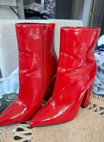 SheIn Red Leather High Heel Booties