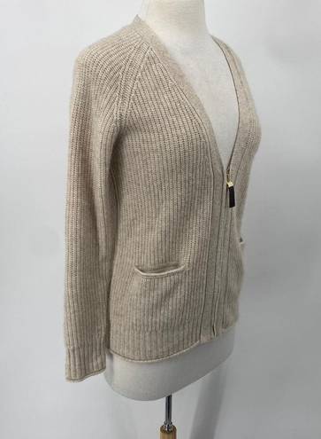 Michael Kors Michael  Cashmere Cardigan Zip Front V Neck Pockets Beige Womens XS