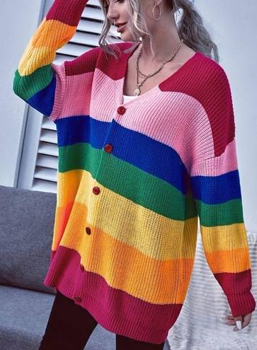 Support Pride in this adorable oversized rainbow striped boyfriend cardigan 2x Size XXL