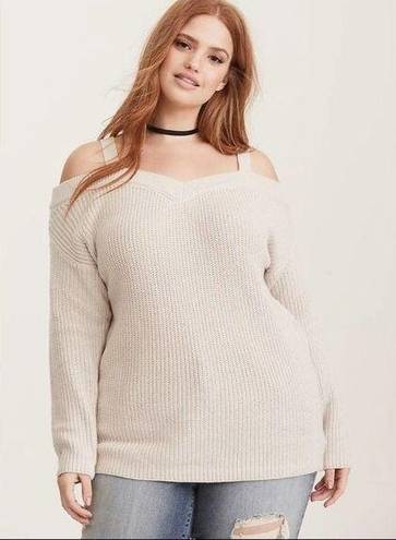 Torrid  Cream Knit Cold Shoulder Pullover Sweater