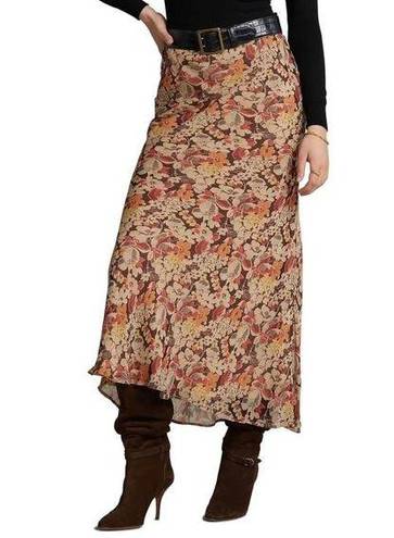 Polo  Ralph Lauren Floral Midi Bias Skirt in Fall Floral Brown 2 Womens Chiffon