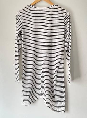 Finders Keepers White & Black Stripe Asymmetical Long Sleeve T-Shirt Mini Dress