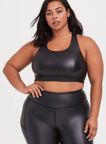 Torrid  Active Coated Black Faux Leather Strappy Back Low Impact Sports Bra 3X 22