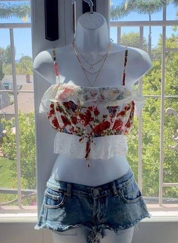 90s Y2K Red Floral Lace Bandeau Tube Crop Top S M​ Size M